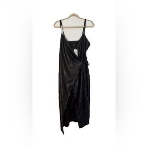 Elegant Black Faux Leather Wrap Dress